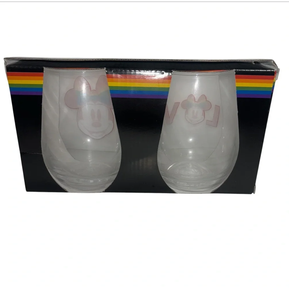 Disney Minnie Mouse Tear Drop 20 oz Glass Tumblers Set of Two Rainbow Collection